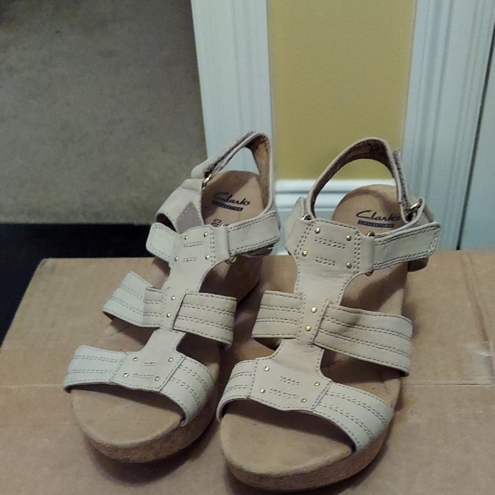 Clarks Women's Cream Wedge Sandals
